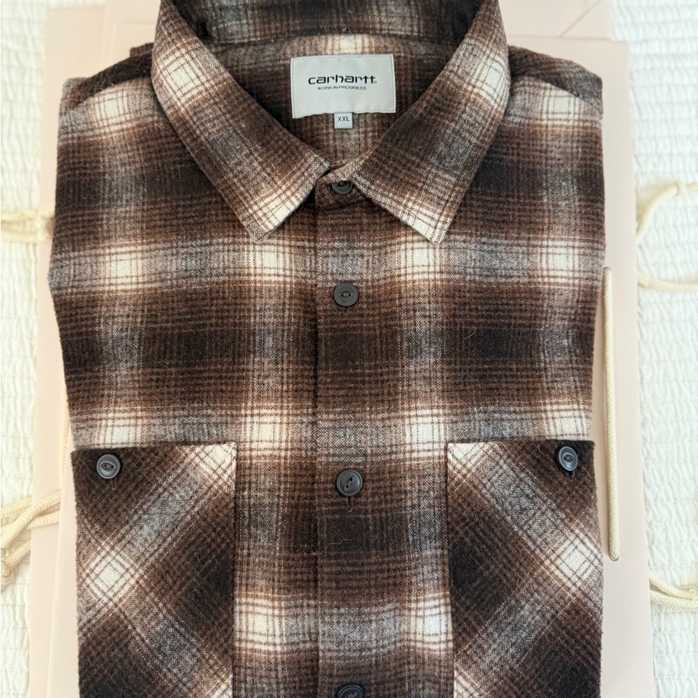 Carhartt WIP Brown and Cream Plaid Button-Down Shirt